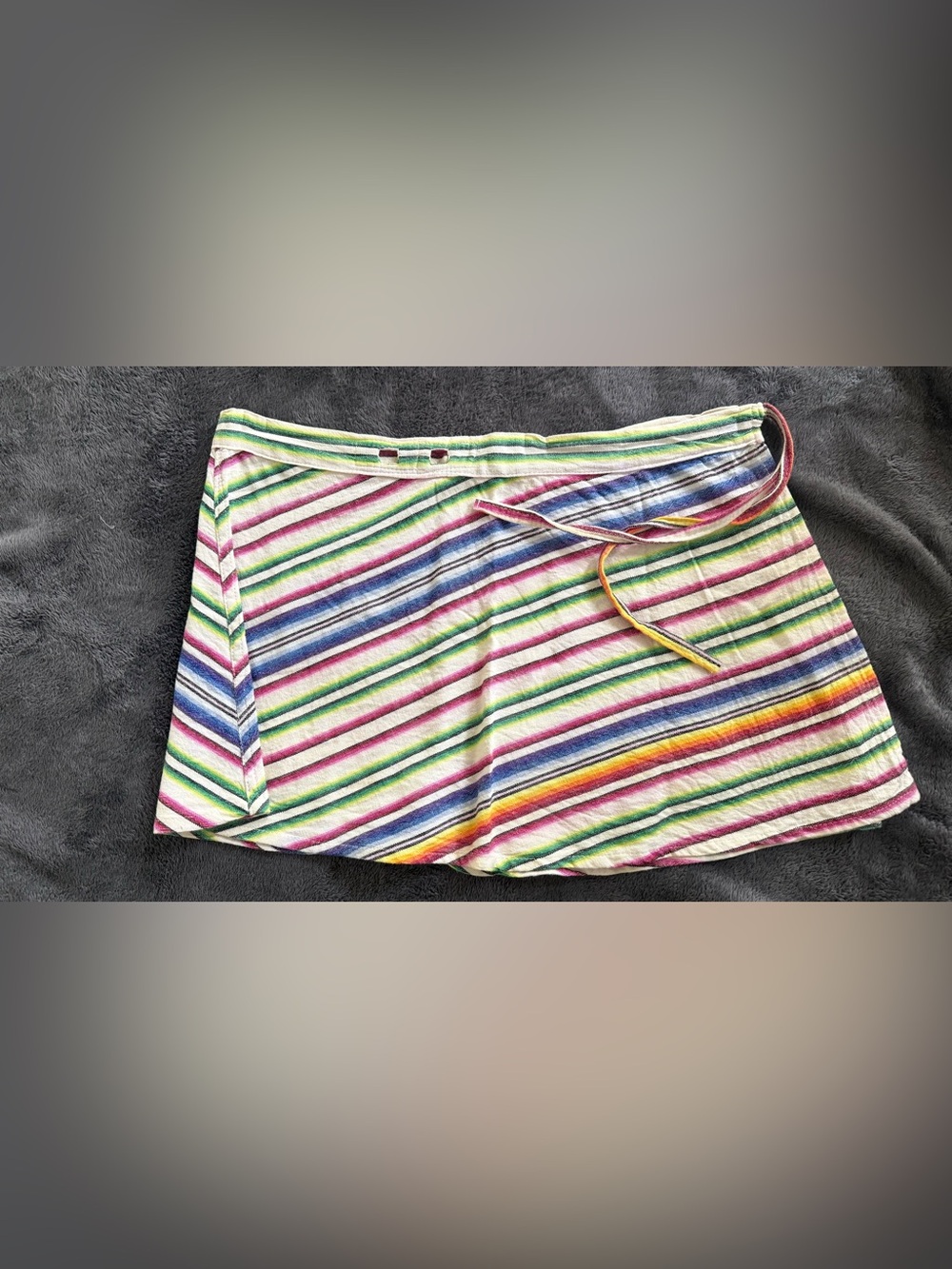 Striped Multicolor Mini Skirt - Rainbow horizontal Stripes.    Loom-woven skirt - Picture 4 of 7